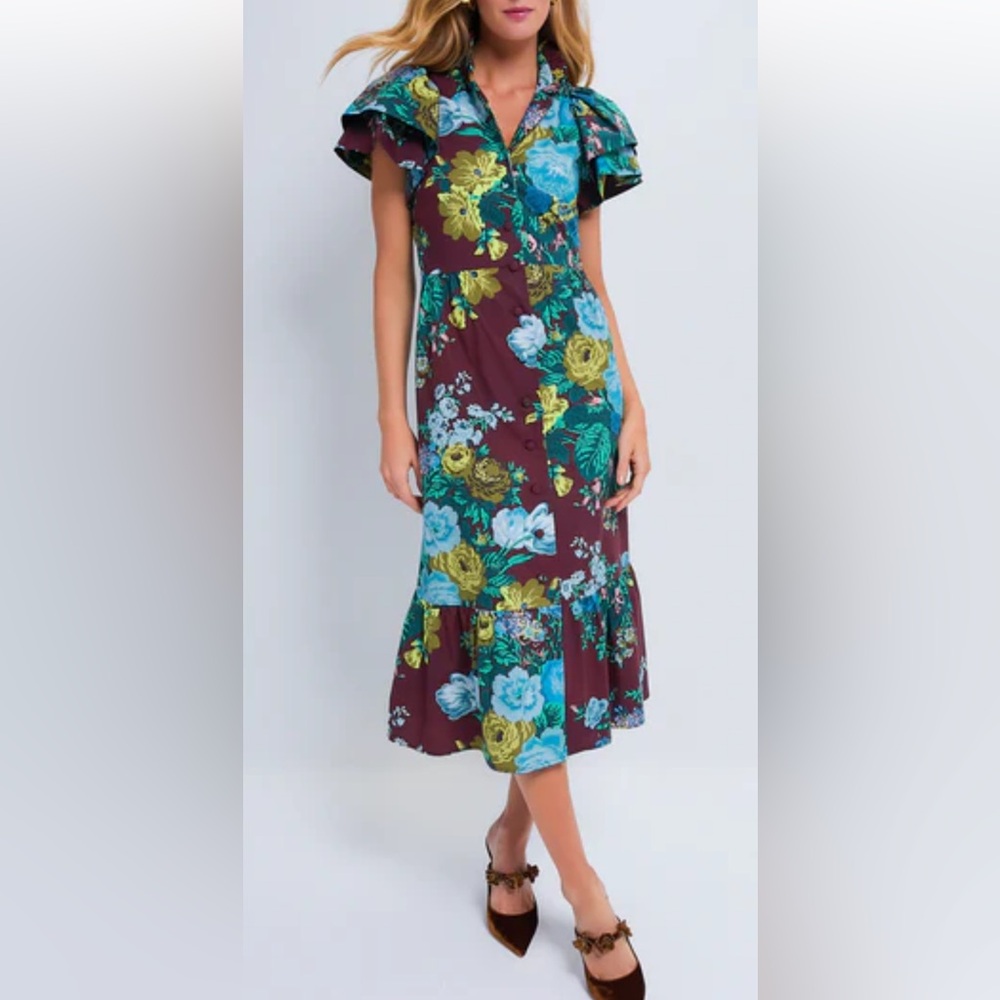 Tuckernuck Floral Alice Dress Oxblood Verdant 100% Cotton M NWT